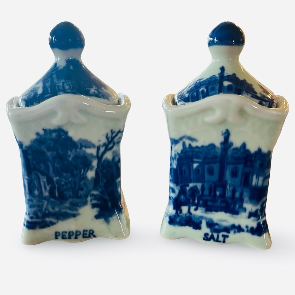 Victoria Ware Ironstone Flow Blue Style Salt and Pepper Canisters.